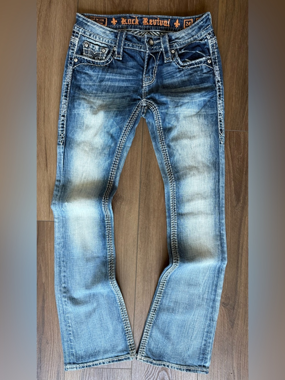 Rock Revival Womens Venus Boot Cut Jeans Blue Embroidered Denim SZ 24